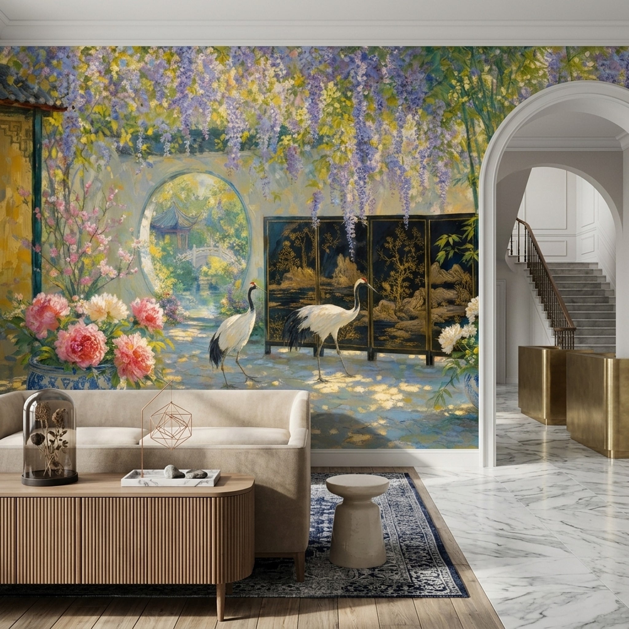 Wisteria Wallpaper Bamboo Moon Gate Wall Mural