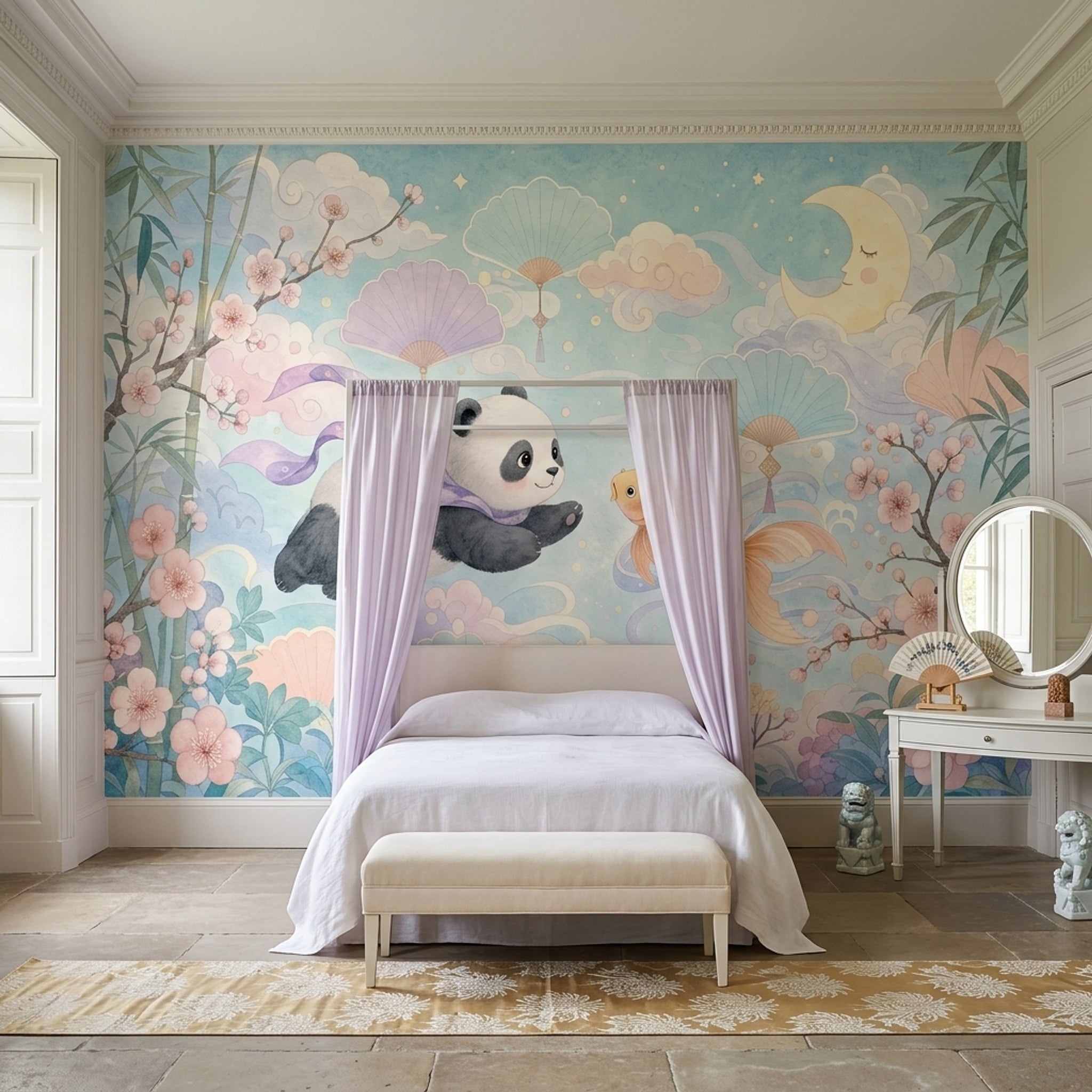 Pastel Watercolor Wallpaper Panda Koi Fish Wall Mural