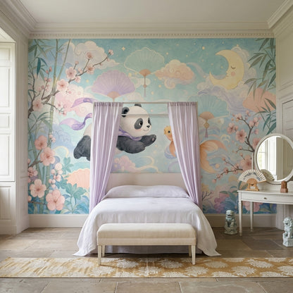 Pastel Watercolor Wallpaper Panda Koi Fish Wall Mural