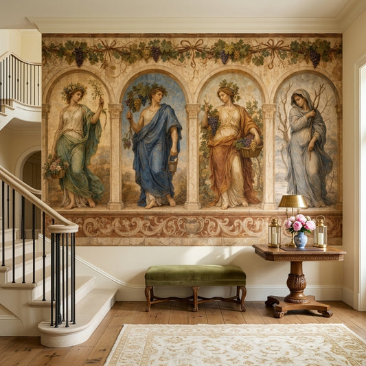 Muted Green Wallpaper Vintage Fresco Wall Mural