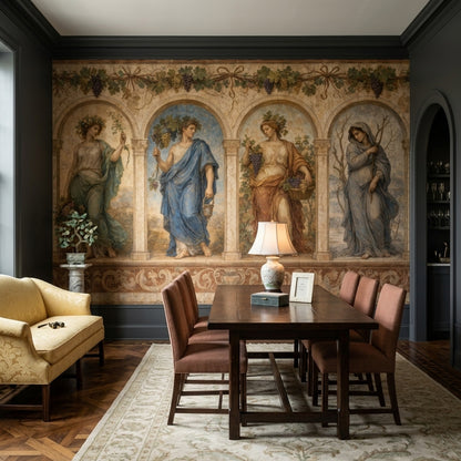 Muted Green Wallpaper Vintage Fresco Wall Mural