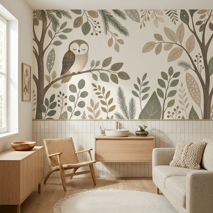Woodland Wallpaper Owl Botanical Wall Mural