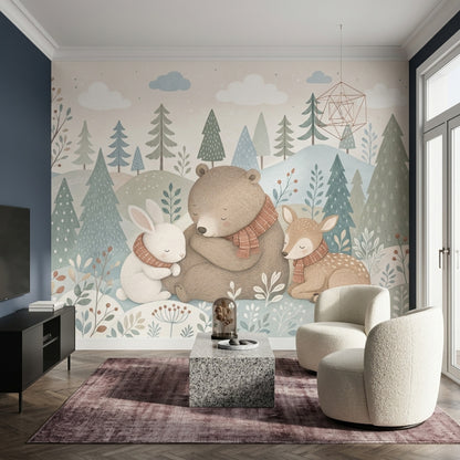 Woodland Animals Wallpaper Winter Forest Removable Scandinavian Nursery Wall Decor