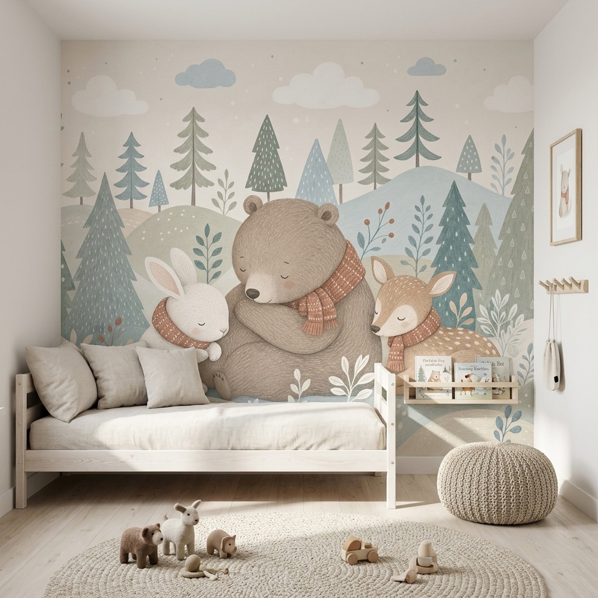 Woodland Animals Wallpaper Winter Forest Removable Scandinavian Nursery Wall Decor