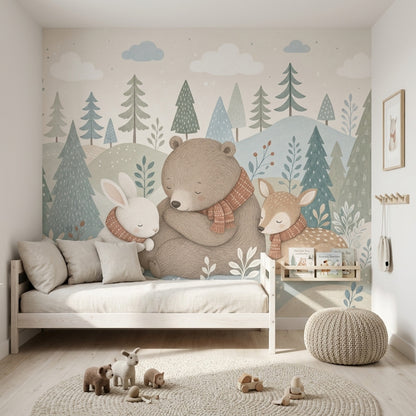 Woodland Animals Wallpaper Winter Forest Removable Scandinavian Nursery Wall Decor