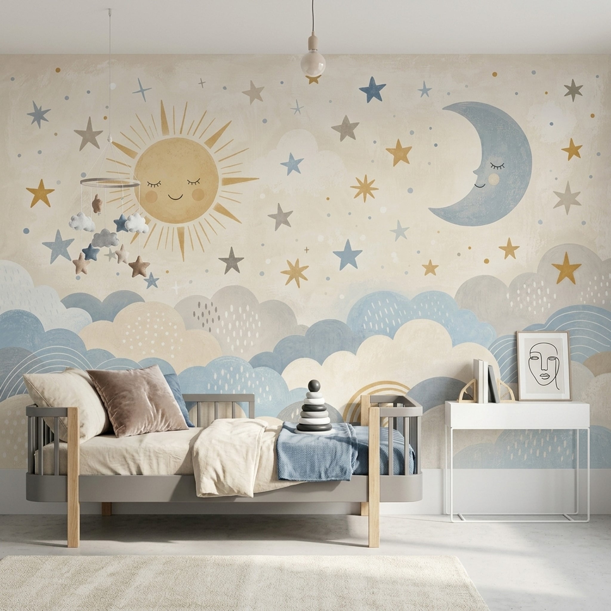 Cloudy Sky Wallpaper Dreamy Nursery Moon And Stars Removable Wall Decor