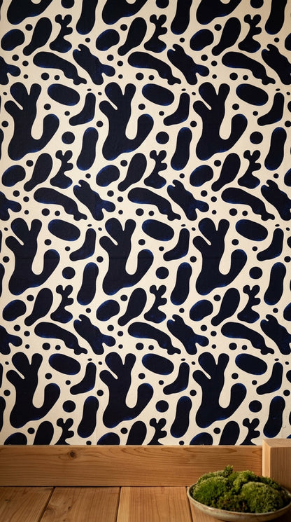 Abstract Wallpaper Dark Navy Organic Blobs Removable Wall Decor