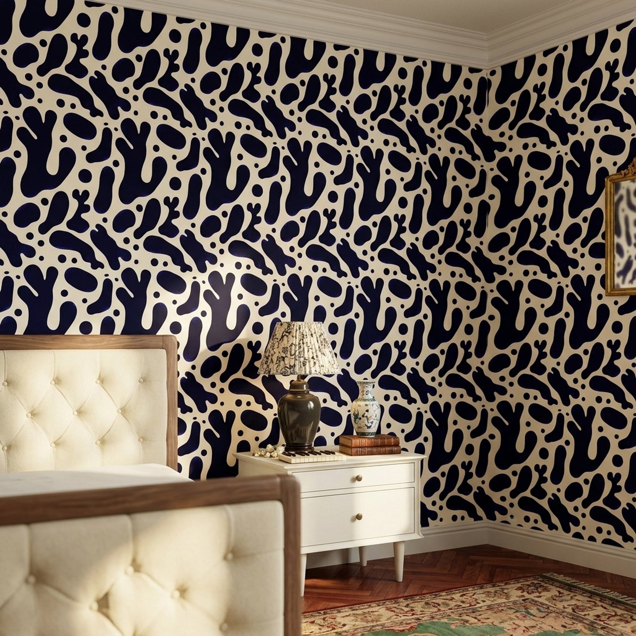 Abstract Wallpaper Dark Navy Organic Blobs Removable Wall Decor