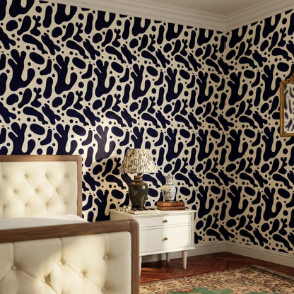 Abstract Wallpaper Dark Navy Organic Blobs Removable Wall Decor