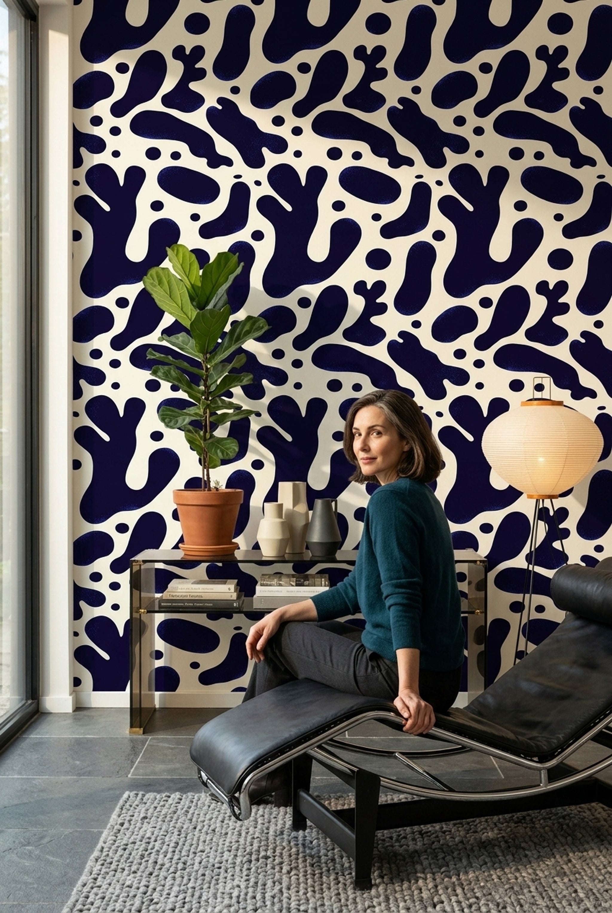 Abstract Wallpaper Dark Navy Organic Blobs Removable Wall Decor