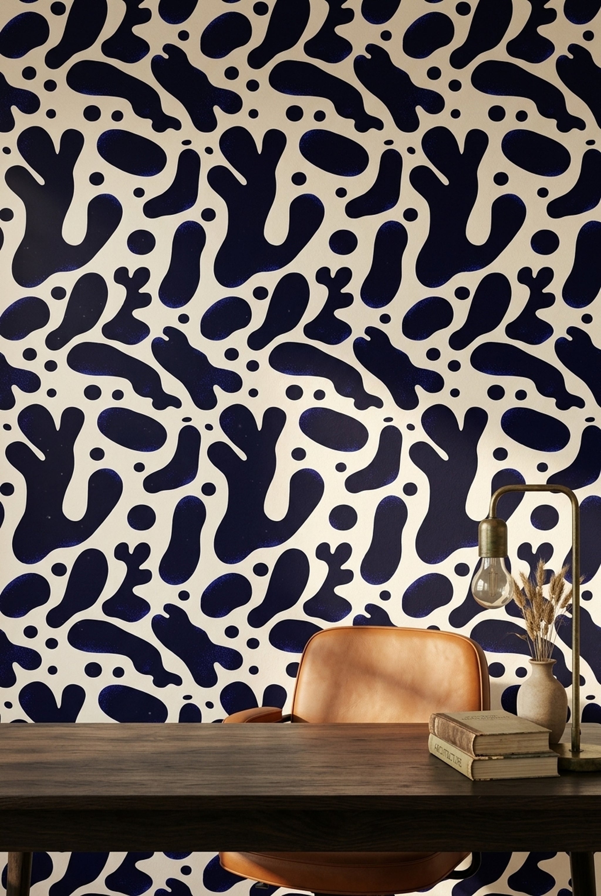 Abstract Wallpaper Dark Navy Organic Blobs Removable Wall Decor