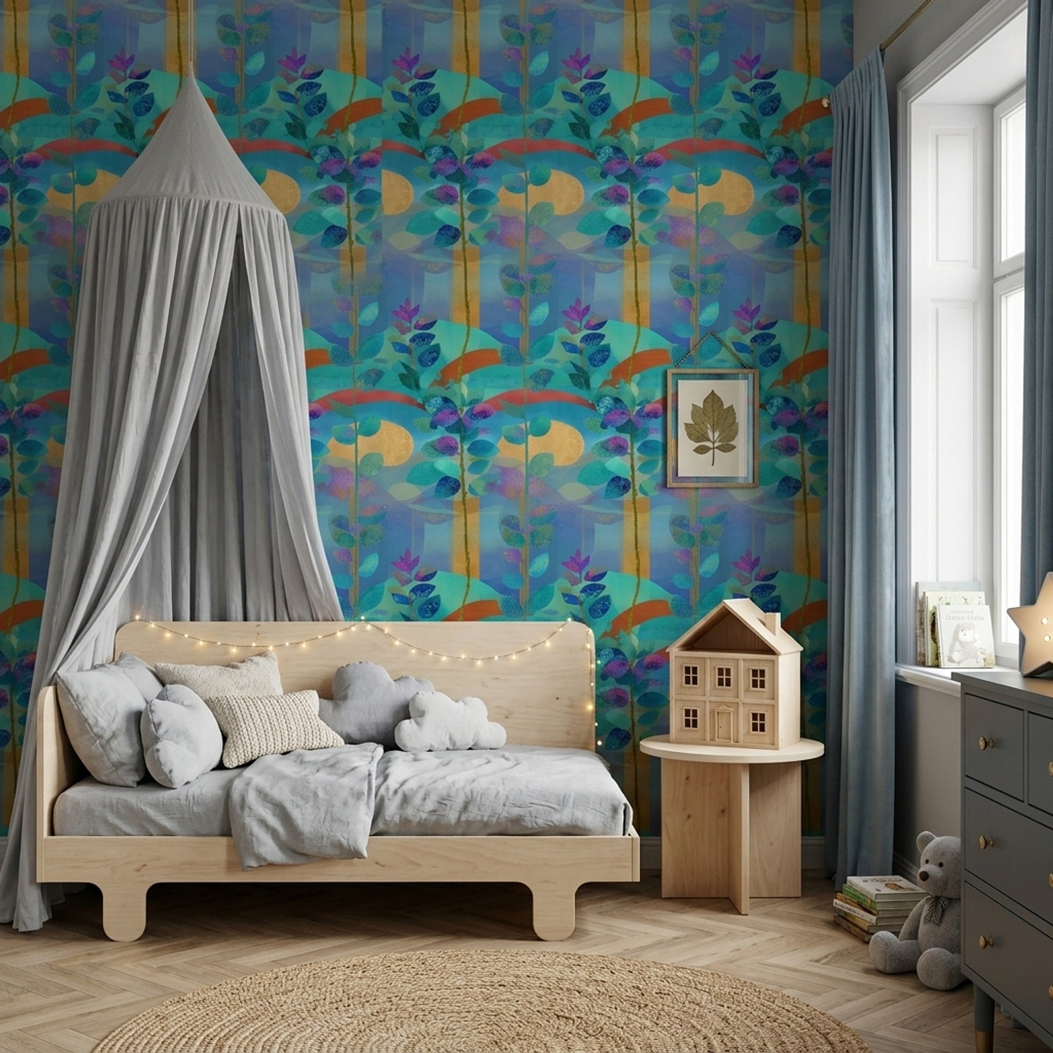 Abstract Floral Wallpaper Botanical Leaves Modern Contemporary Decorative Mural