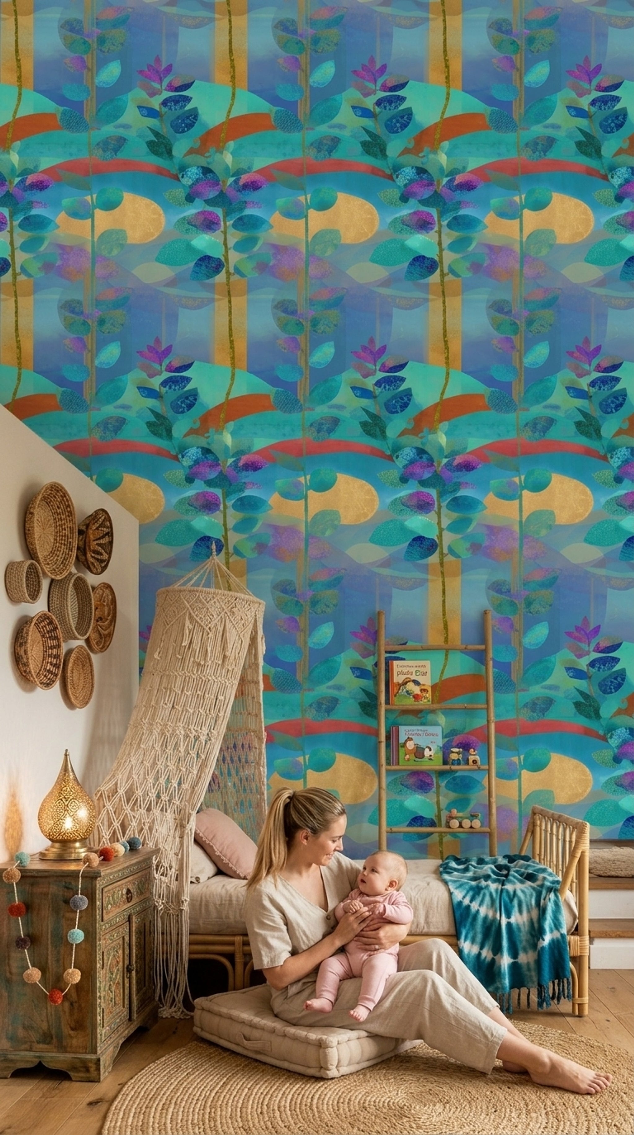 Abstract Floral Wallpaper Botanical Leaves Modern Contemporary Decorative Mural
