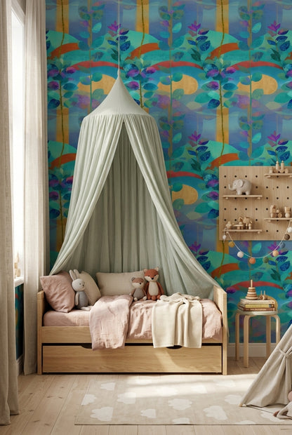 Abstract Floral Wallpaper Botanical Leaves Modern Contemporary Decorative Mural
