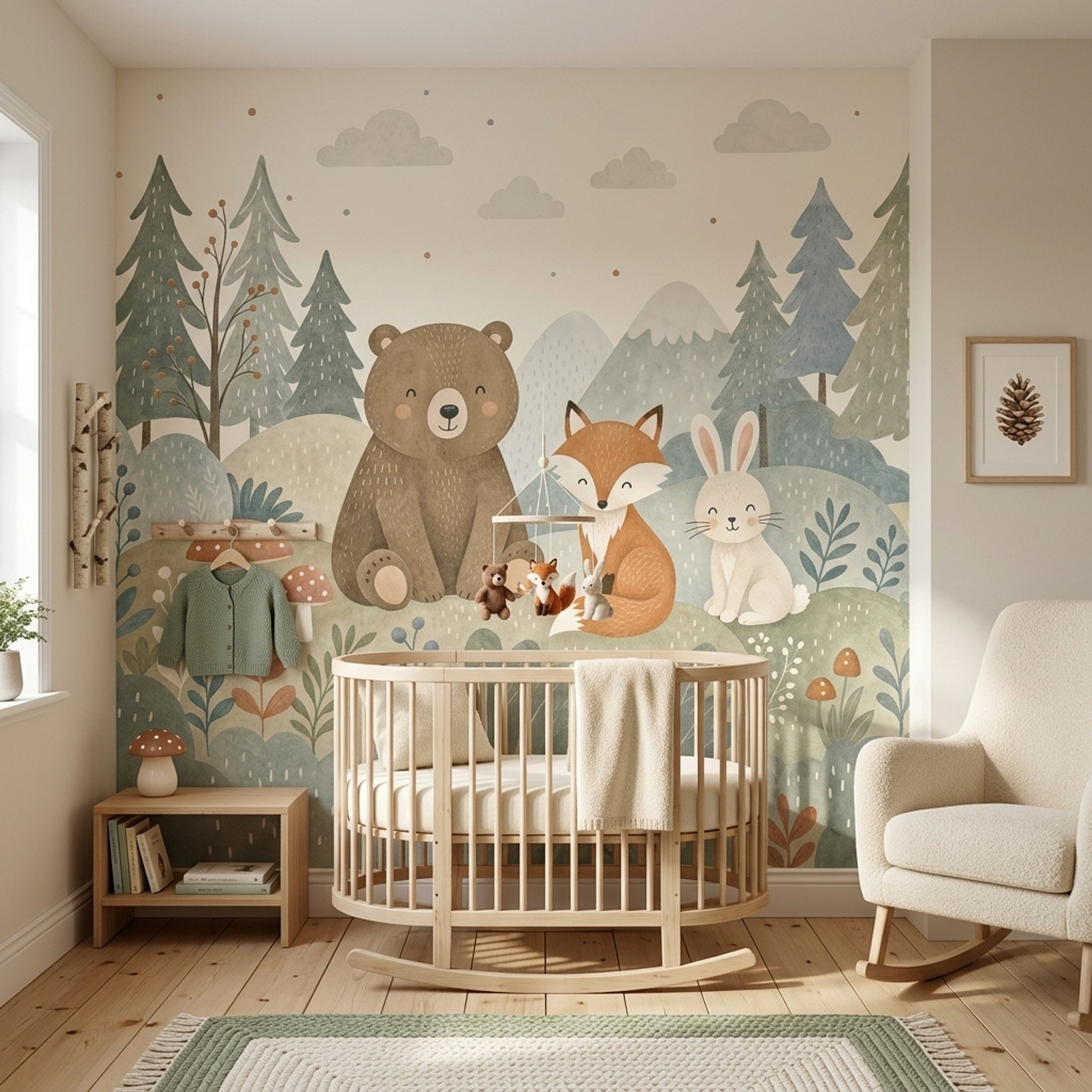 Muted Green Wallpaper Woodland Removable Nursery Wall Decor