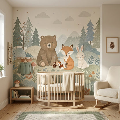 Muted Green Wallpaper Woodland Removable Nursery Wall Decor