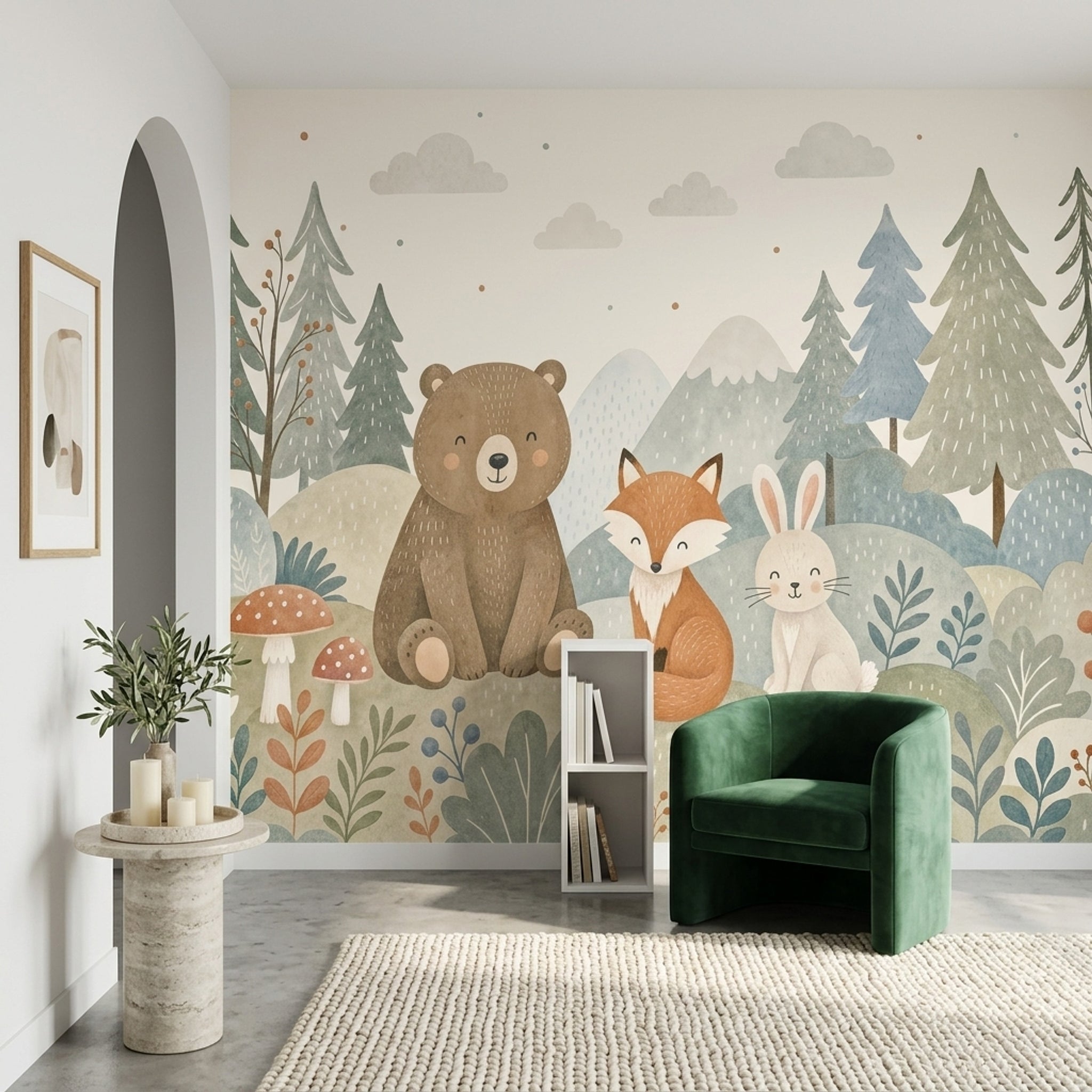 Muted Green Wallpaper Woodland Removable Nursery Wall Decor