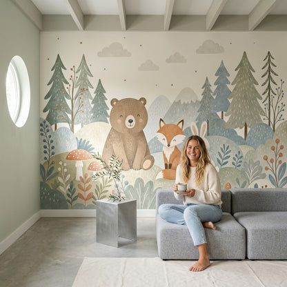 Muted Green Wallpaper Woodland Removable Nursery Wall Decor