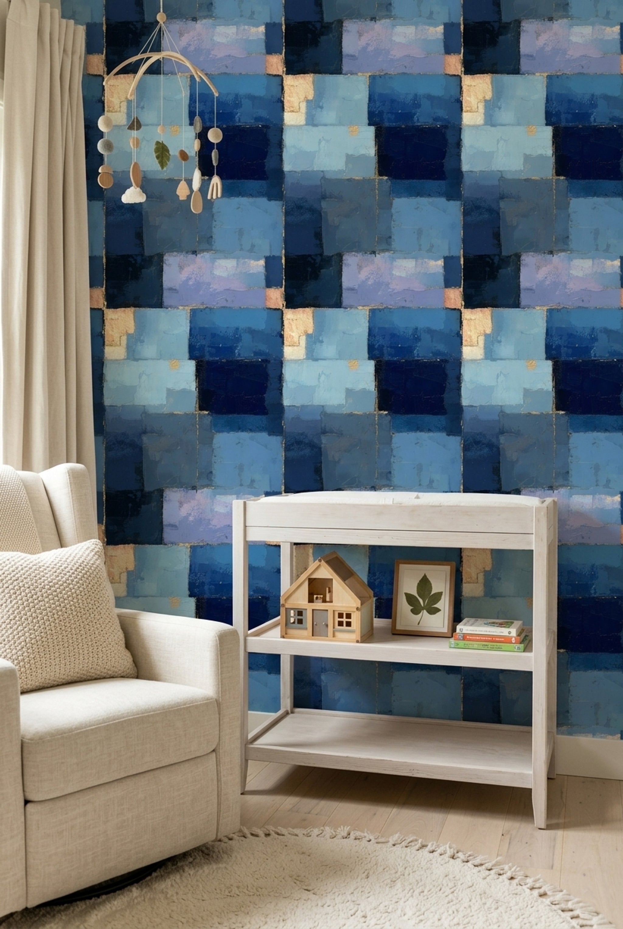 Geometric Blocks Wallpaper Abstract Gold Accents Removable Wall Decor