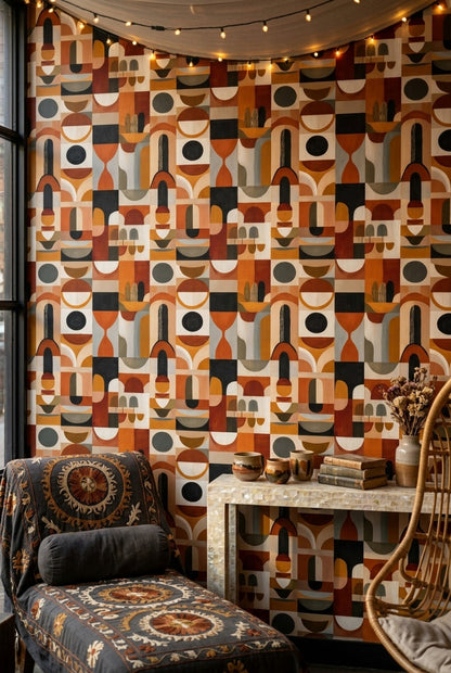 Mid Century Modern Wallpaper Retro Removable Geometric Wall Double Roll