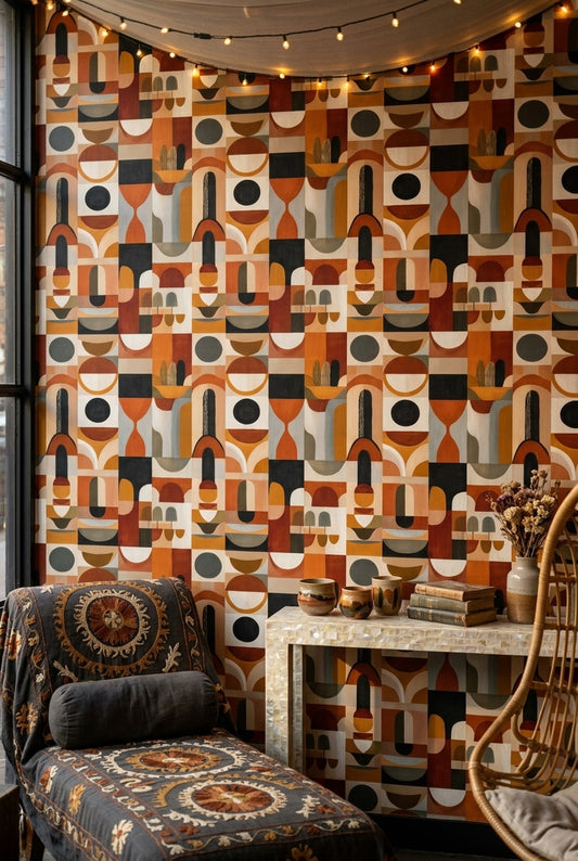 Mid Century Modern Wallpaper Retro Removable Geometric Wall Double Roll