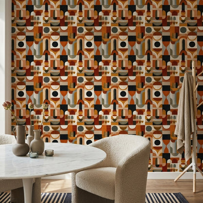 Mid Century Modern Wallpaper Retro Removable Geometric Wall Double Roll