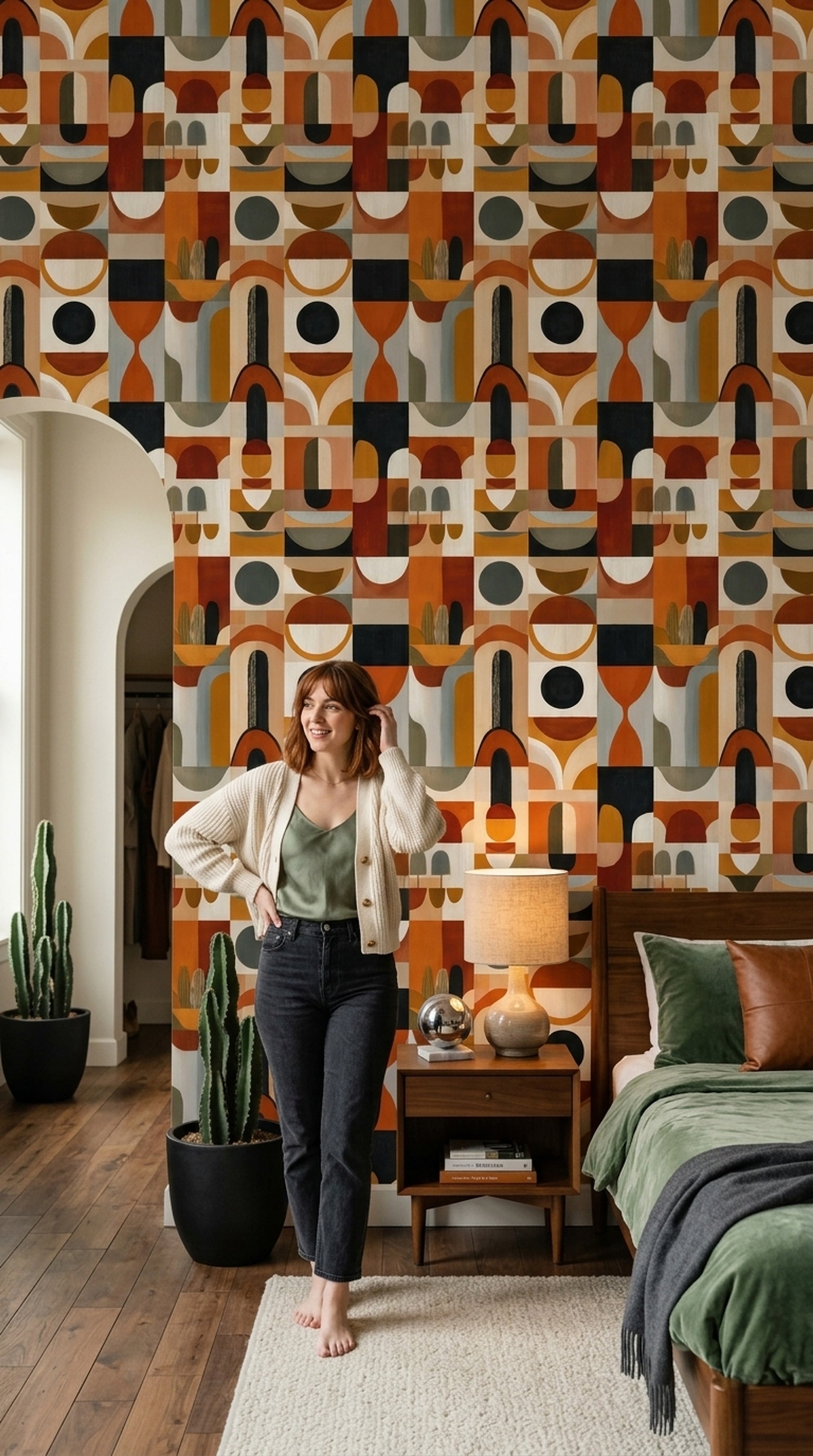 Mid Century Modern Wallpaper Retro Removable Geometric Wall Double Roll