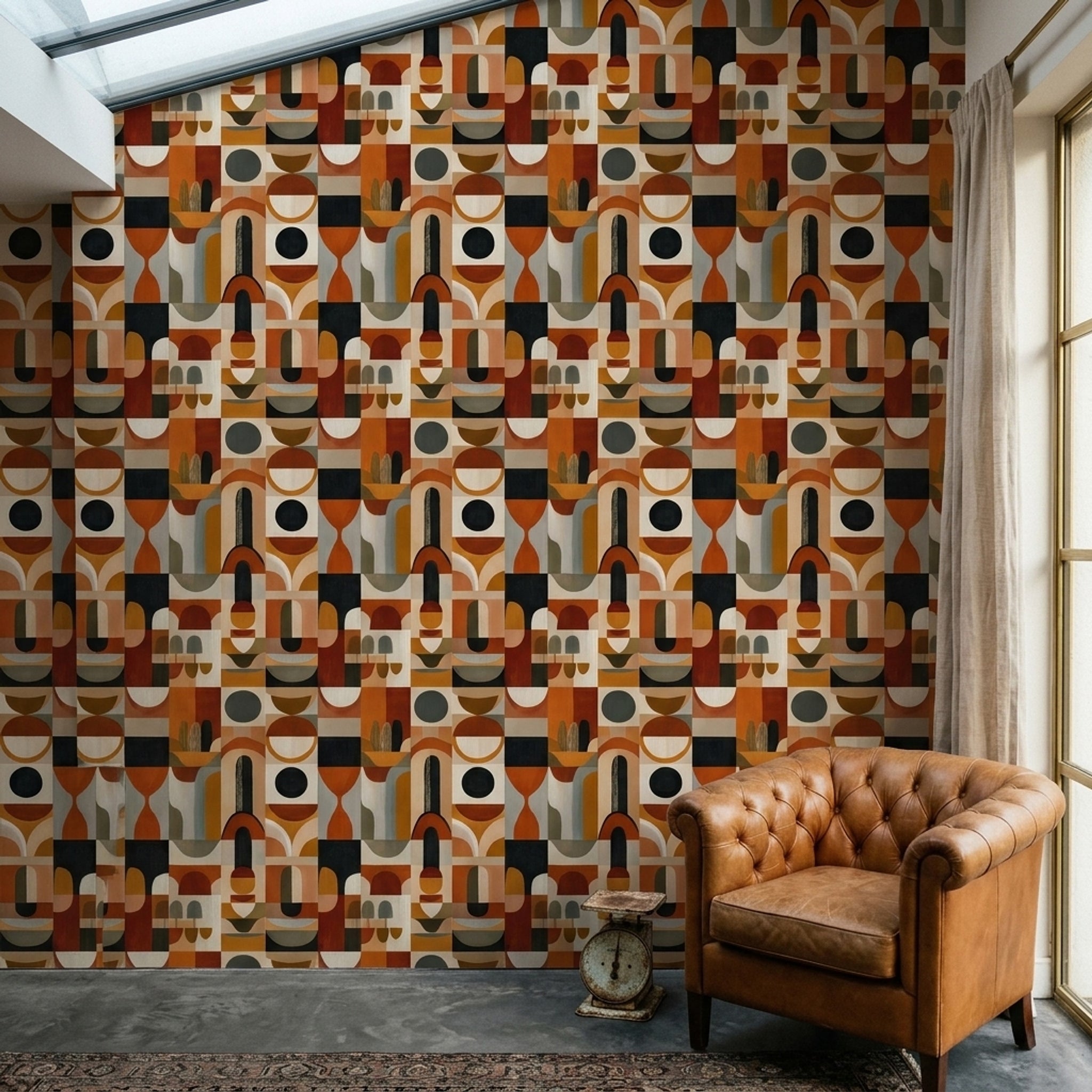 Mid Century Modern Wallpaper Retro Removable Geometric Wall Double Roll