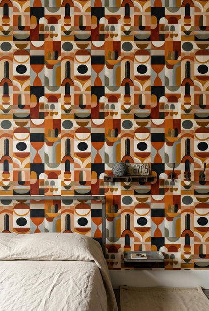 Mid Century Modern Wallpaper Retro Removable Geometric Wall Double Roll