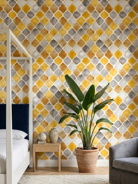 Watercolor Texture Wallpaper Painted Wash Trellis Decorative Mural