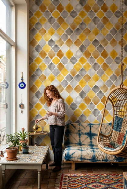 Watercolor Texture Wallpaper Painted Wash Trellis Decorative Mural