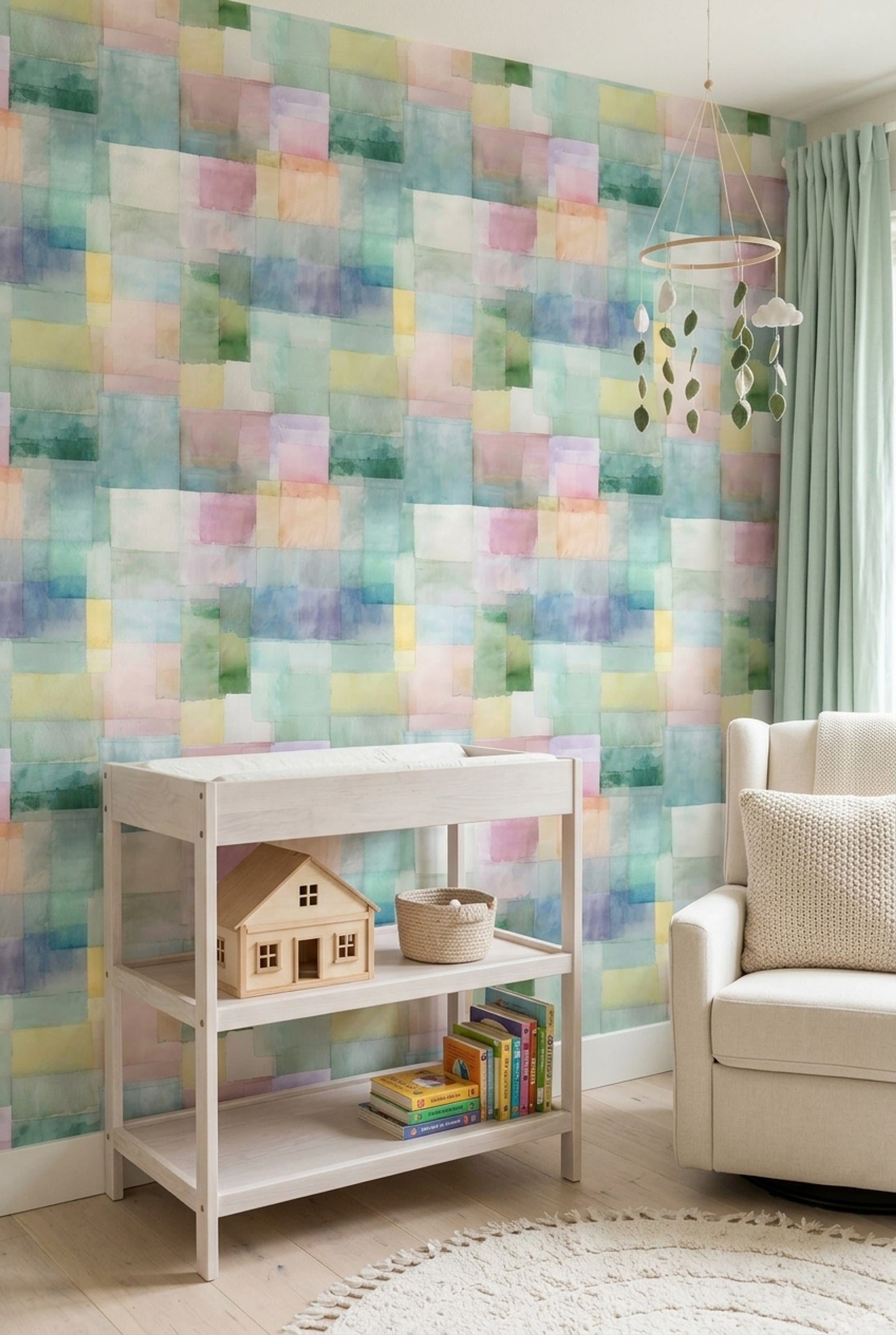 Geometric Blocks Wallpaper Watercolor Wash Removable Pastel Wall Double Roll