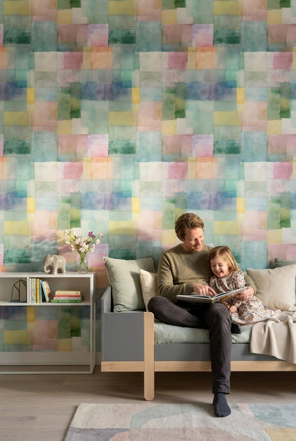 Geometric Blocks Wallpaper Watercolor Wash Removable Pastel Wall Double Roll