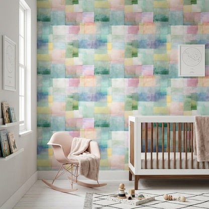 Geometric Blocks Wallpaper Watercolor Wash Removable Pastel Wall Double Roll