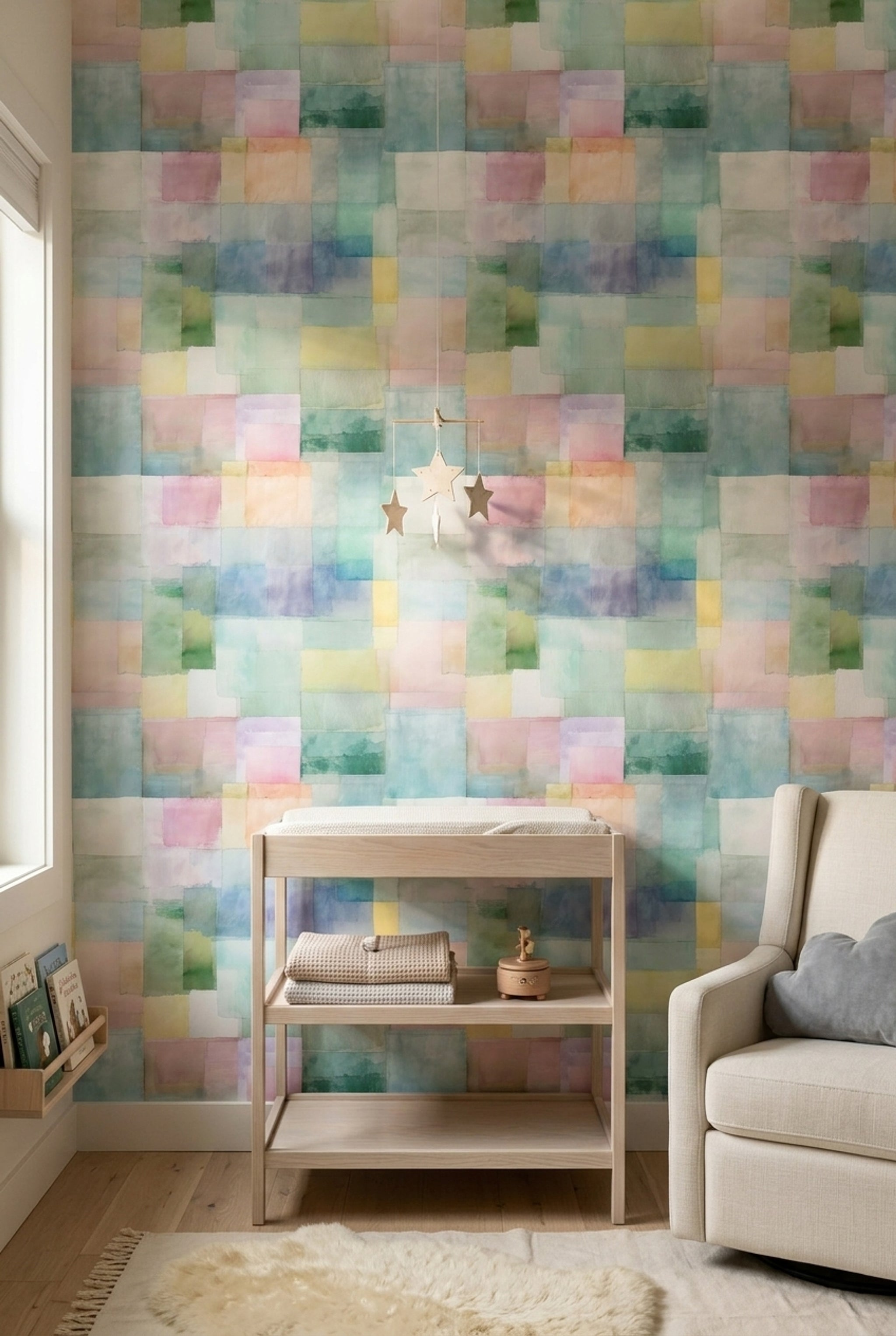 Geometric Blocks Wallpaper Watercolor Wash Removable Pastel Wall Double Roll