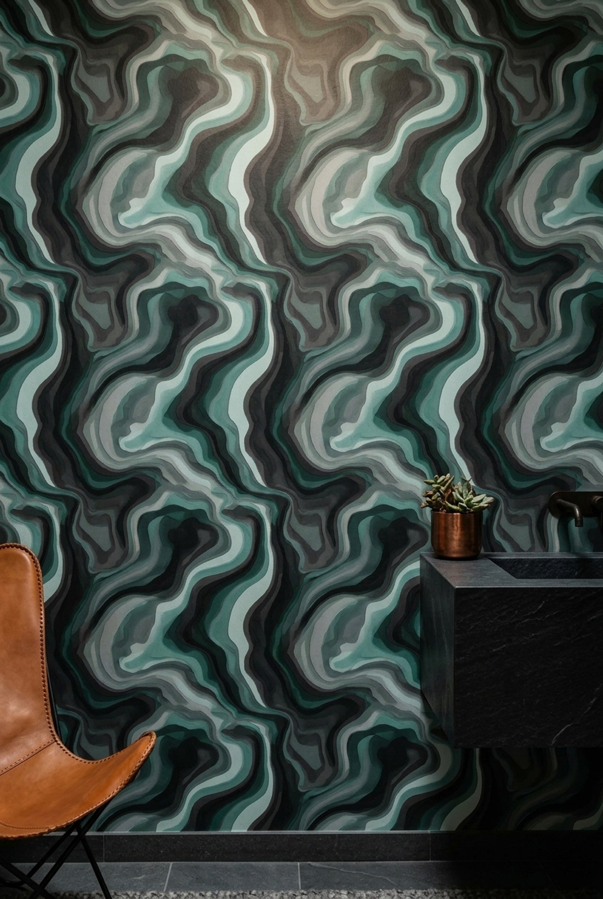 Agate Wallpaper Marble Topographic Lines Decorative Mural