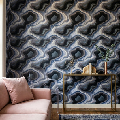 Dark Abstract Wallpaper Topographic Contours Marble Agate Removable Wall Decor