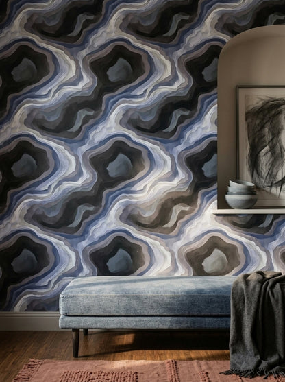 Dark Abstract Wallpaper Topographic Contours Marble Agate Removable Wall Decor