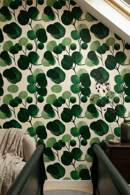 Botanical Wallpaper Green Leaves Eucalyptus Decorative Mural