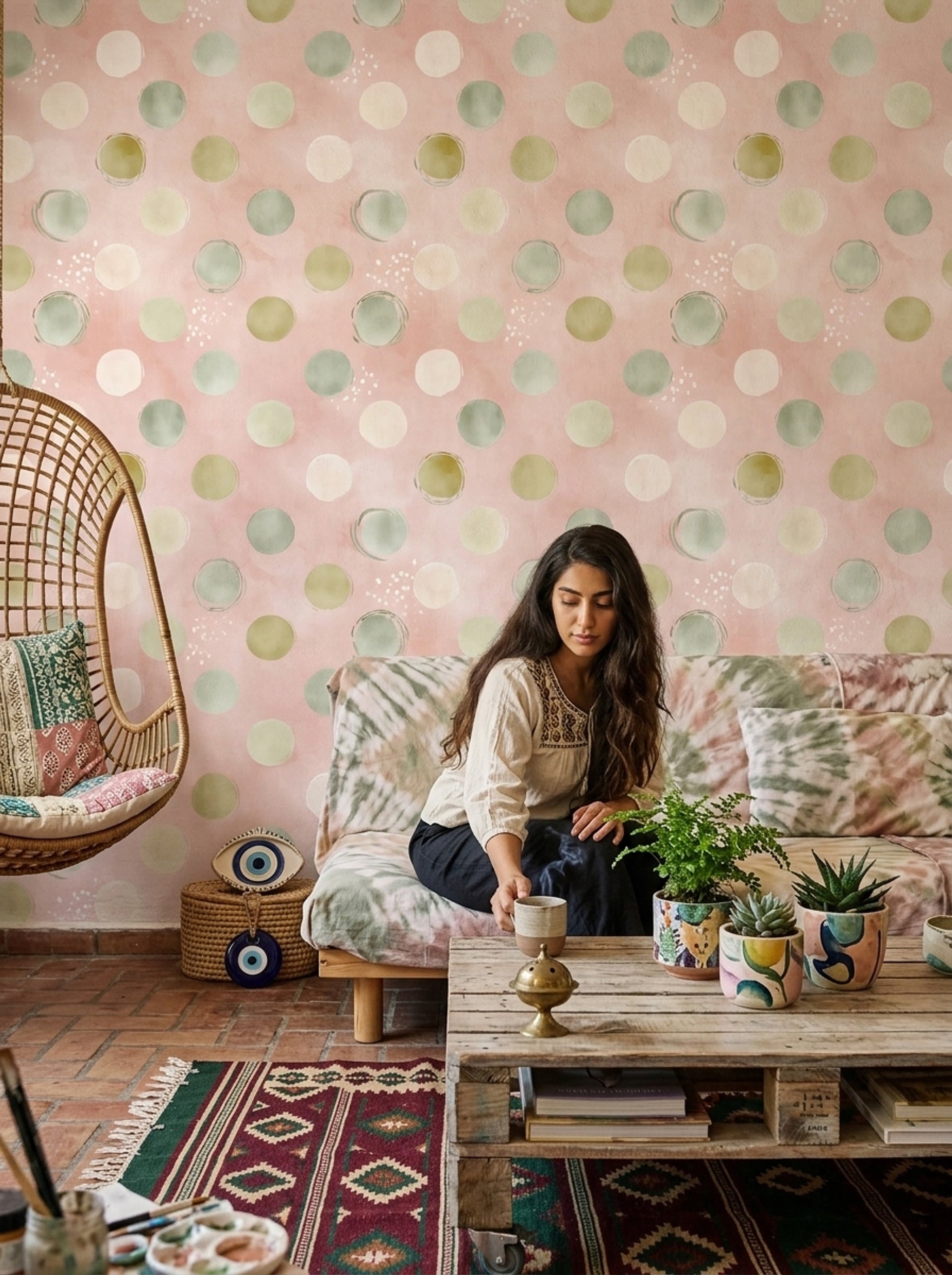 Watercolor Texture Wallpaper Pastel Wash Removable Abstract Dots Wall Double Roll