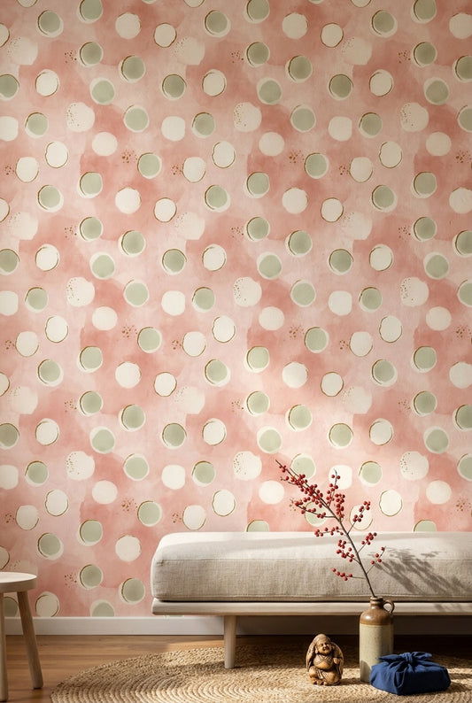 Abstract Watercolor Wallpaper Pink Blush Background Oversized Dots Removable Wall Decor