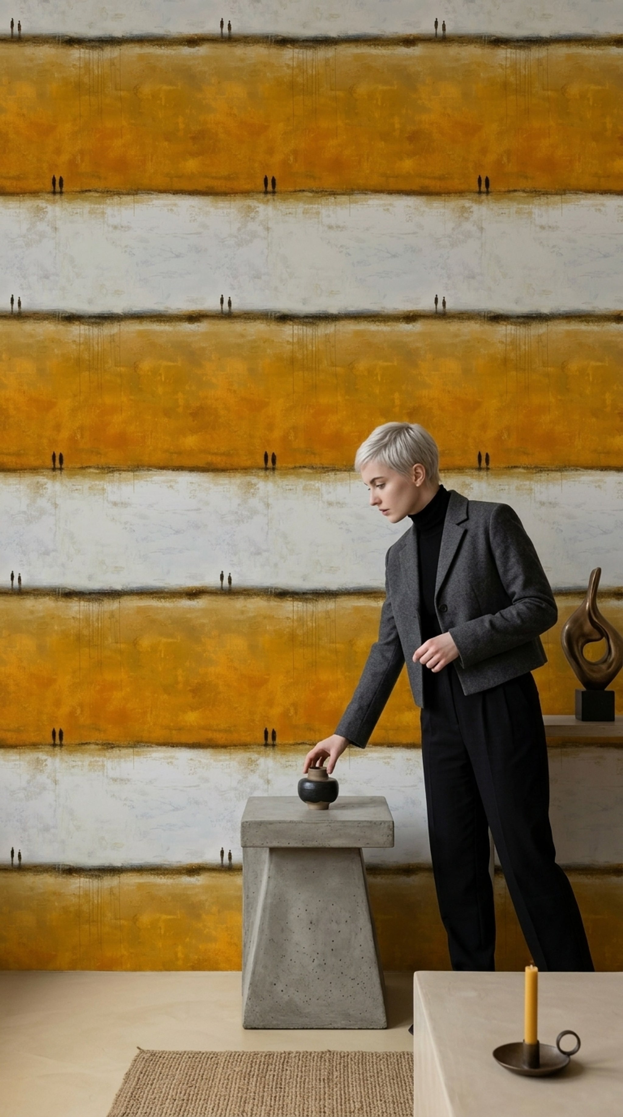 Abstract Landscape Wallpaper Mustard Ochre Removable Textured Paint Wall Double Roll
