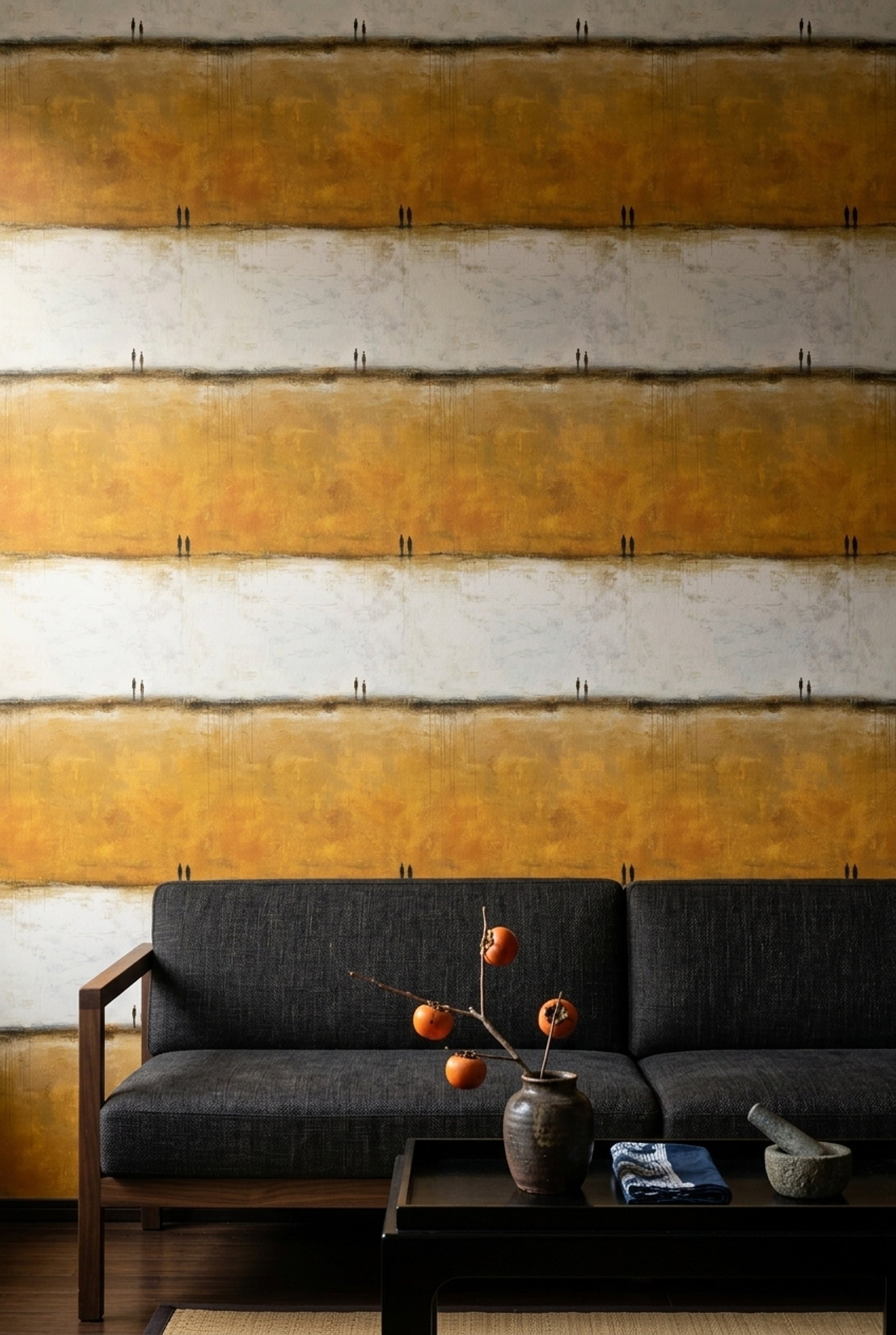 Abstract Landscape Wallpaper Mustard Ochre Removable Textured Paint Wall Double Roll