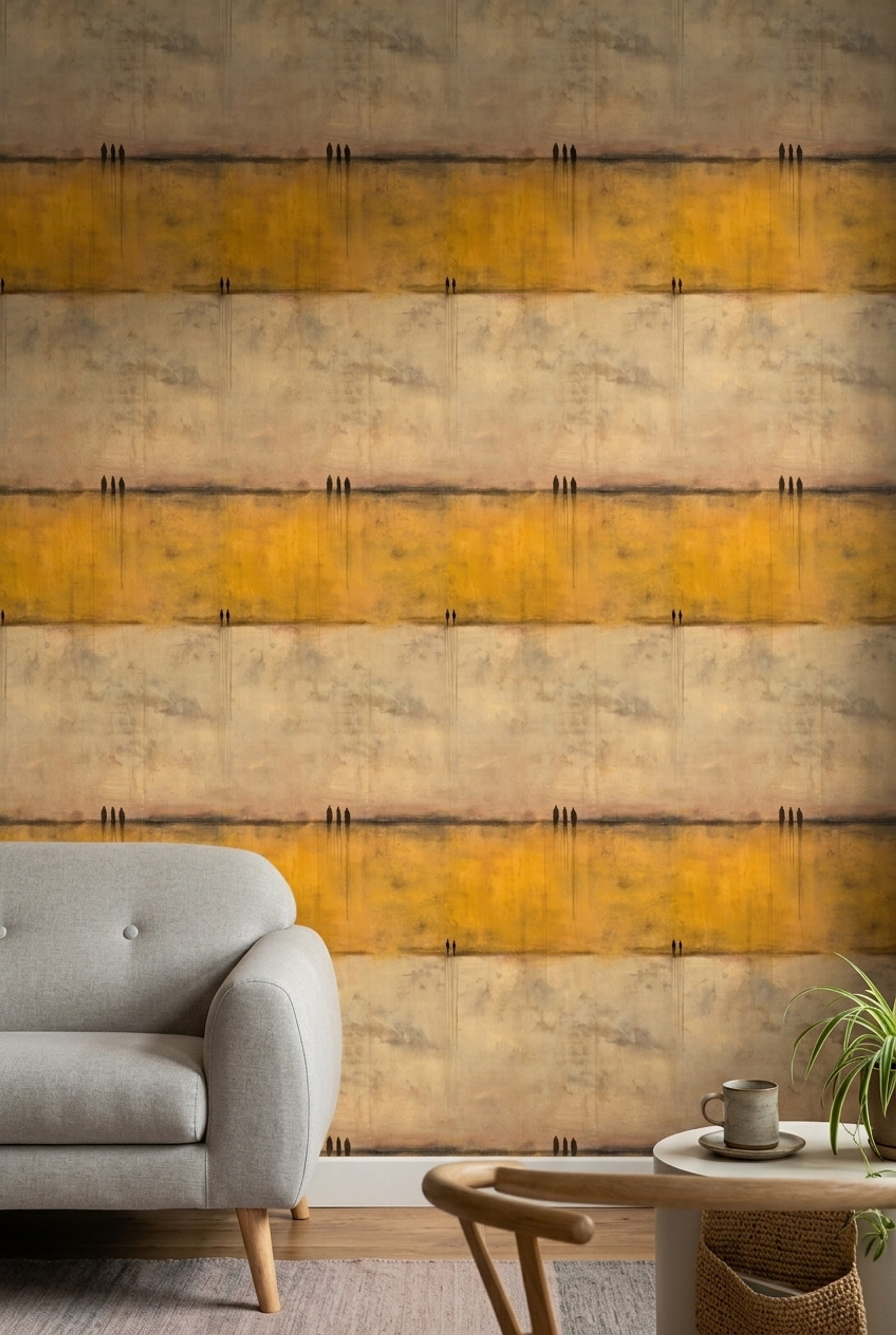 Abstract Landscape Wallpaper Golden Ochre Minimalist Horizon Removable Wall Decor