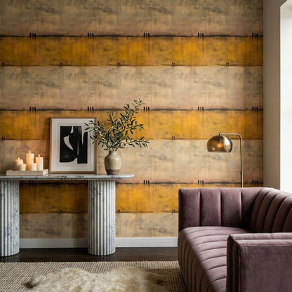 Abstract Landscape Wallpaper Golden Ochre Minimalist Horizon Removable Wall Decor