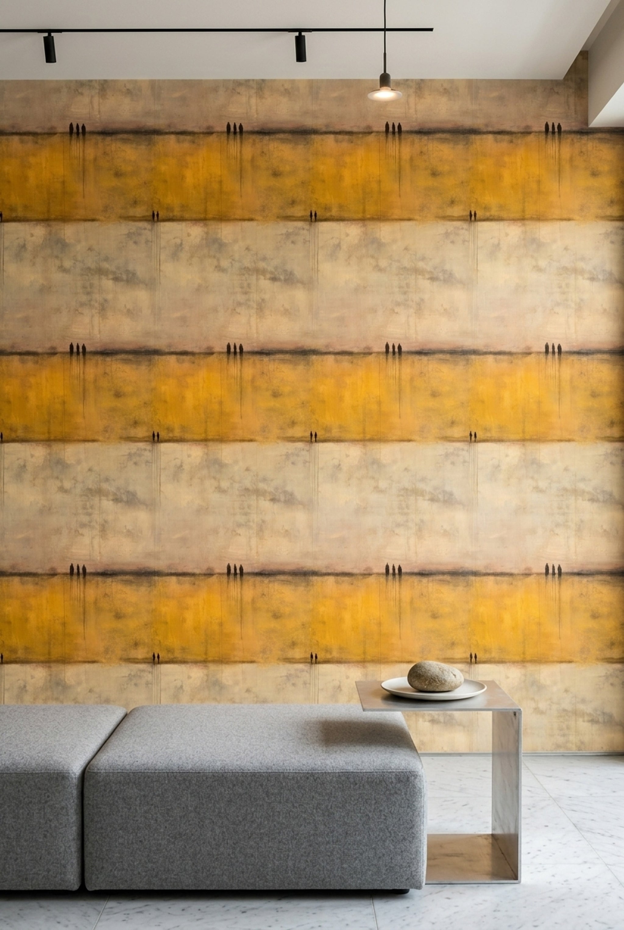 Abstract Landscape Wallpaper Golden Ochre Minimalist Horizon Removable Wall Decor