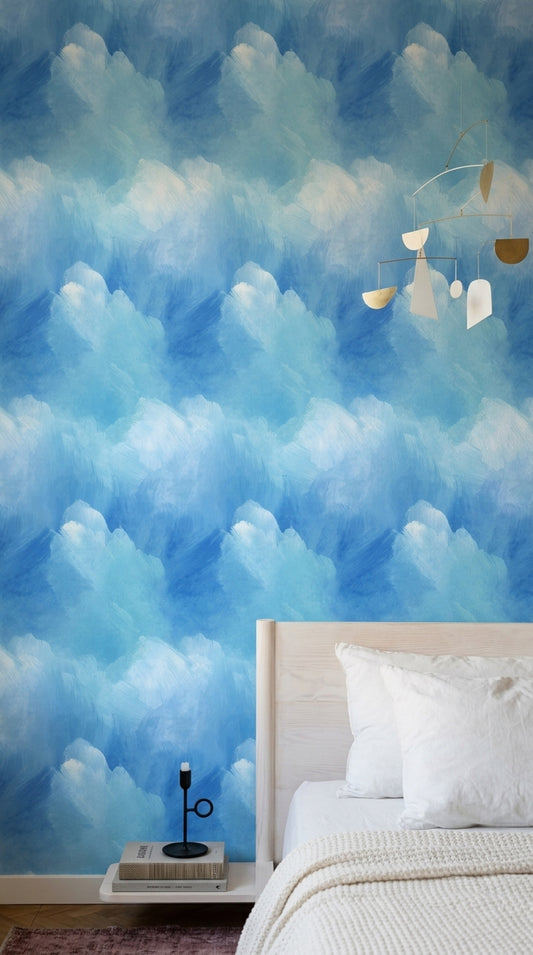 Abstract Watercolor Wallpaper Blue Ombre Painterly Brushstrokes Removable Wall Decor