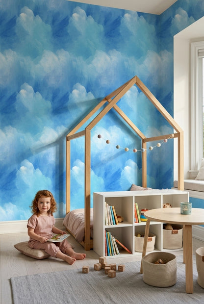 Abstract Watercolor Wallpaper Blue Ombre Painterly Brushstrokes Removable Wall Decor