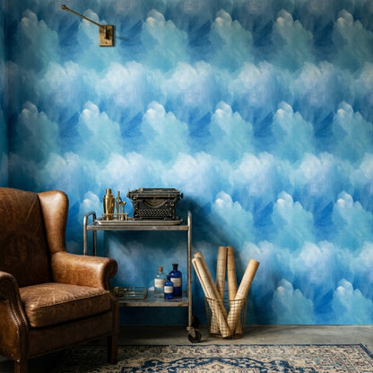 Abstract Watercolor Wallpaper Blue Ombre Painterly Brushstrokes Removable Wall Decor