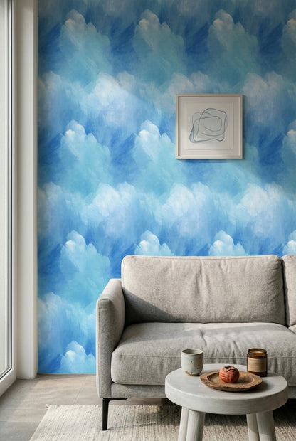 Abstract Watercolor Wallpaper Blue Ombre Painterly Brushstrokes Removable Wall Decor